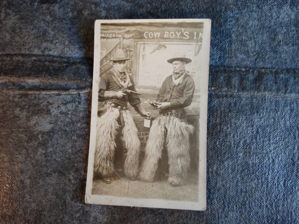 Authentic circa 1900 Photo Postcard of a pair of Cowboys Playing It Up AP1738