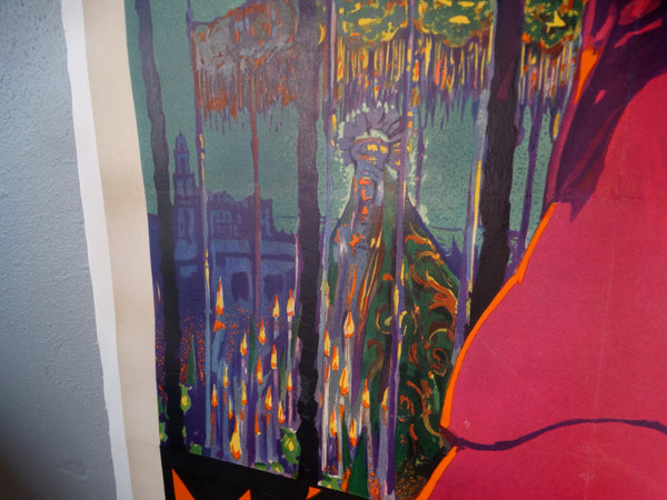 Manuel León Astruc (1889-1965) MALAGA 1929 SUNTUOSAS PROCESIONES DE SEMANA SANTA Travel Poster AP1761