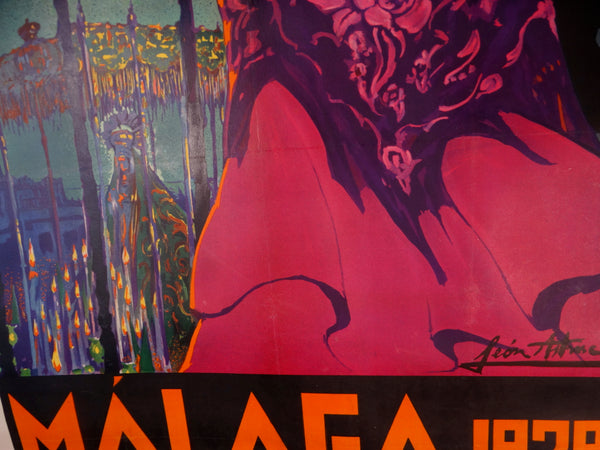 Manuel León Astruc (1889-1965) MALAGA 1929 SUNTUOSAS PROCESIONES DE SEMANA SANTA Travel Poster AP1761