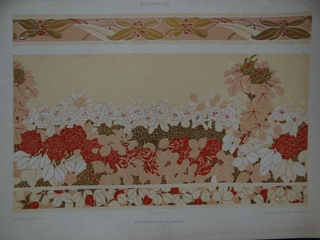 Art Nouveau Decorative Rose Borders by R. Bacard Lithographic Plate