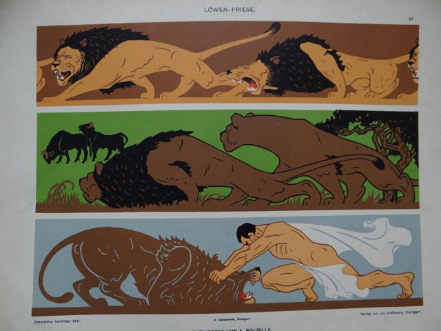 Lions Triptych Lithographic Plate by Auguste Roubille