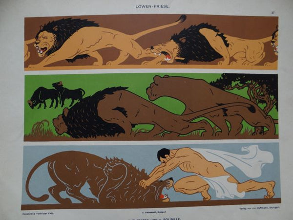 Lions Triptych Lithographic Plate by Auguste Roubille
