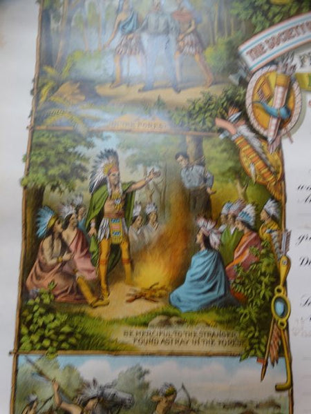 Improved Order of The Red Men Diploma Certificate of Membership (Tammany Hall) Litho Poster