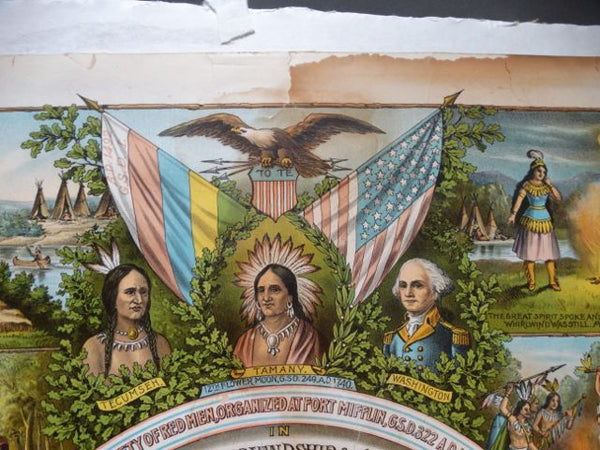 Improved Order of The Red Men Diploma Certificate of Membership (Tammany Hall) Litho Poster