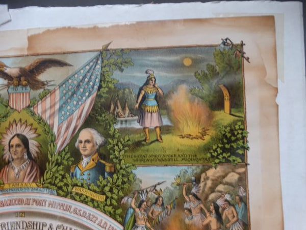 Improved Order of The Red Men Diploma Certificate of Membership (Tammany Hall) Litho Poster