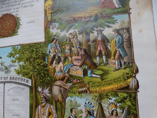 Improved Order of The Red Men Diploma Certificate of Membership (Tammany Hall) Litho Poster