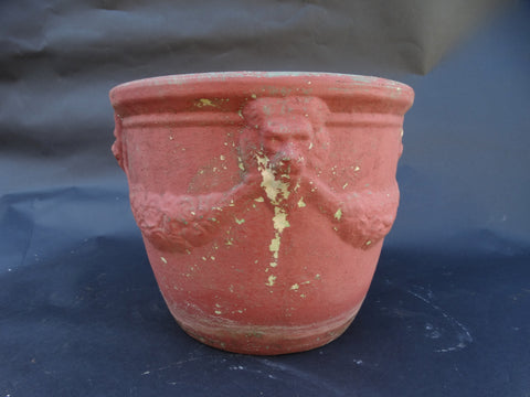 Bauer Redware Lion Garden Pot heightened with Paint