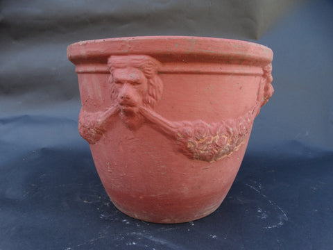 Bauer Redware Lion Pot w Red Paint