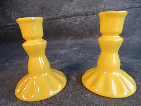Catalina Island White Clay Pair of Single Candlesticks in Mandarin Yellow C599
