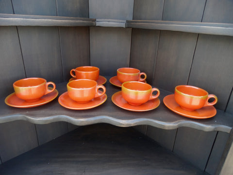 Catalina Island Pottery Red Clay Set of 6 Coffee Cups 7 Saucers in Toyon Red C642