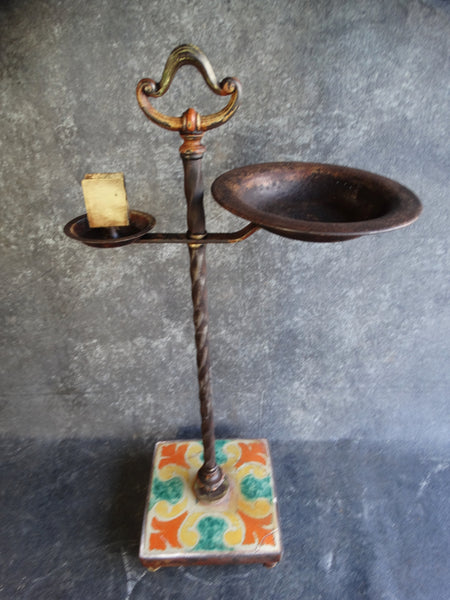 Spanish Revival D & M Tile and Wrought Iron Smoking Stand CA2106