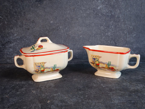 Homer Laughlin Mexicana Kitchen Kraft Creamer & Sugar Bowl with Lid CA2310