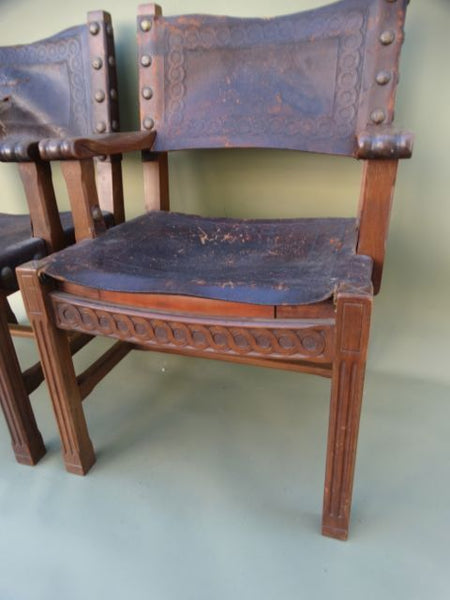 Spanish Colonial George Hunt-attributed Low Back Leather Arm Chairs