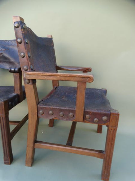 Spanish Colonial George Hunt-attributed Low Back Leather Arm Chairs