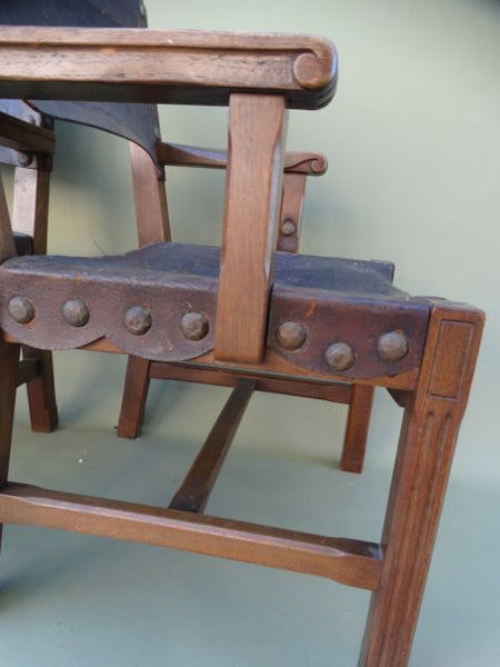 Spanish Colonial George Hunt-attributed Low Back Leather Arm Chairs