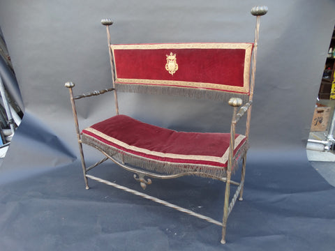 Spanish Revival Wrought Iron and Bronze High Back Entry Bench