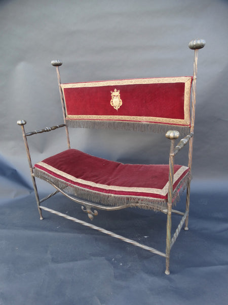 Spanish Revival Wrought Iron and Bronze High Back Entry Bench