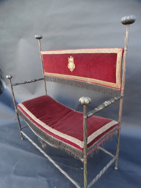 Spanish Revival Wrought Iron and Bronze High Back Entry Bench