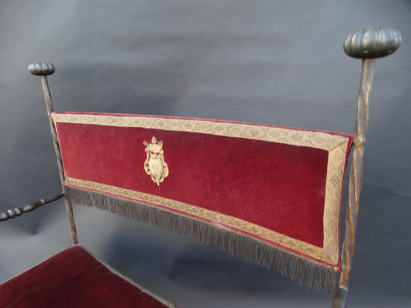 Spanish Revival Wrought Iron and Bronze High Back Entry Bench