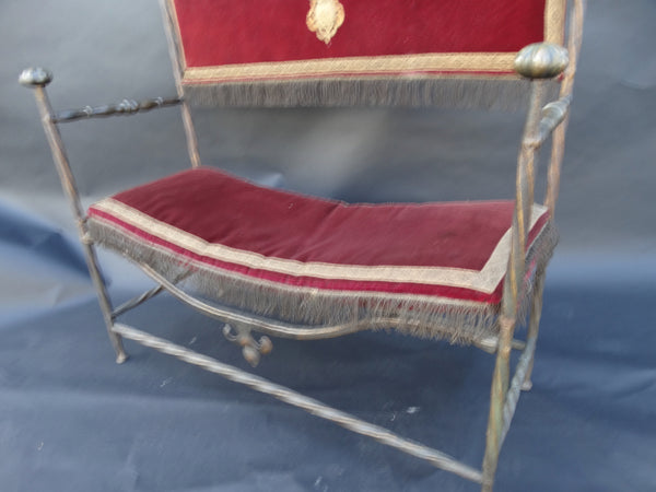 Spanish Revival Wrought Iron and Bronze High Back Entry Bench
