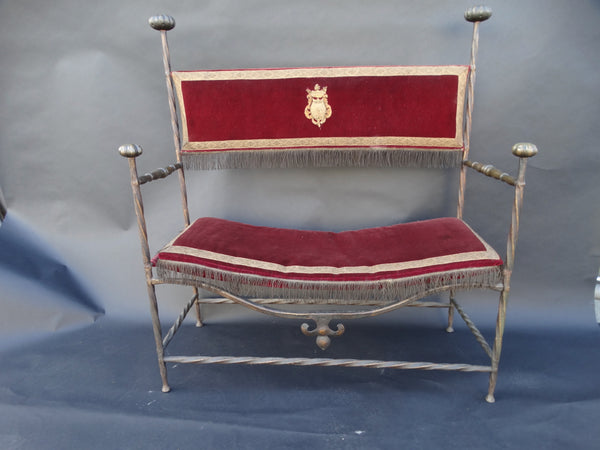 Spanish Revival Wrought Iron and Bronze High Back Entry Bench