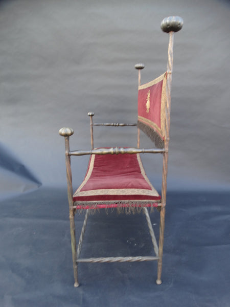 Spanish Revival Wrought Iron and Bronze High Back Entry Bench