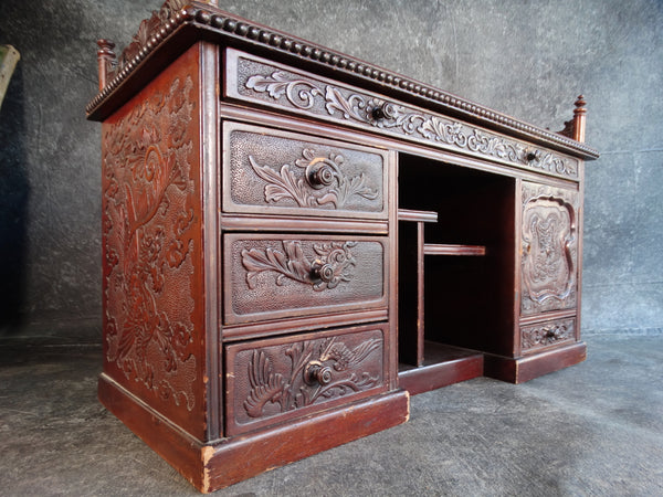 Small Hand-carved Teak Chinese Display Chest or Cabinet With Shelves and Drawers 19th Century F2365