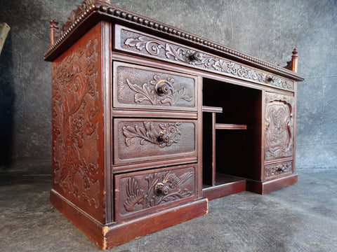 Small Hand-carved Teak Chinese Display Chest or Cabinet With Shelves and Drawers 19th Century F2365