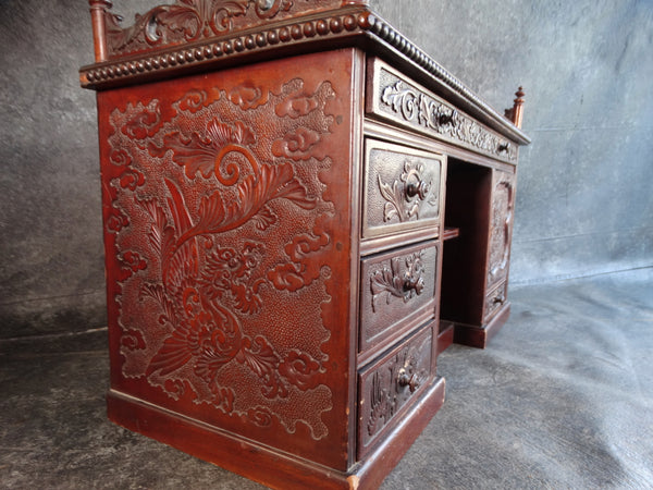 Small Hand-carved Teak Chinese Display Chest or Cabinet With Shelves and Drawers 19th Century F2365