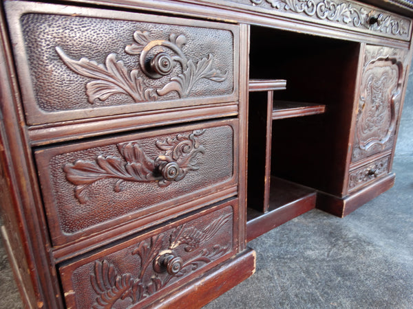 Small Hand-carved Teak Chinese Display Chest or Cabinet With Shelves and Drawers 19th Century F2365