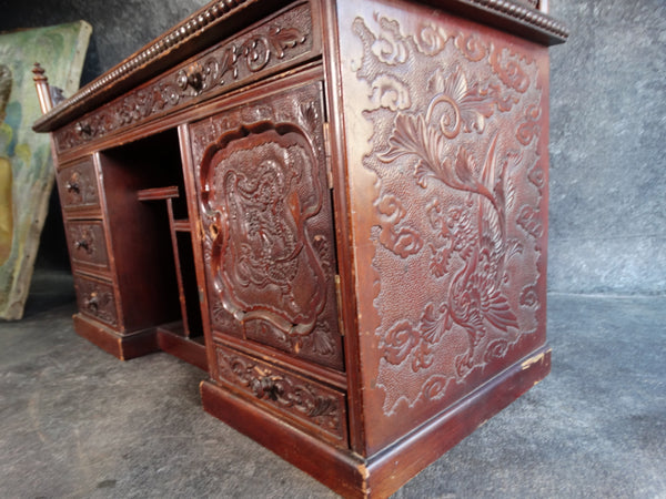 Small Hand-carved Teak Chinese Display Chest or Cabinet With Shelves and Drawers 19th Century F2365