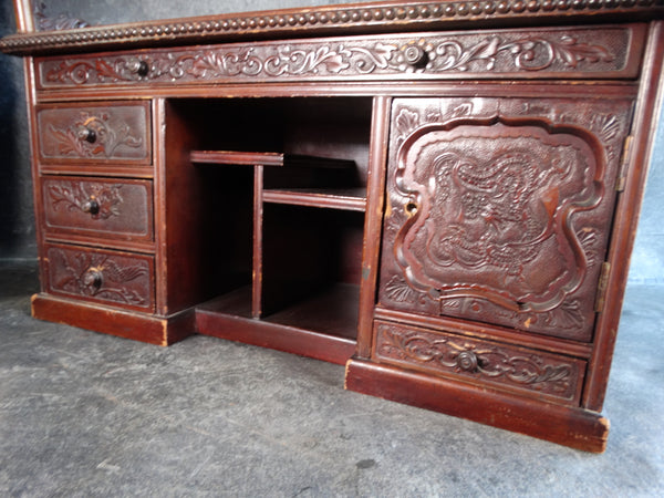 Small Hand-carved Teak Chinese Display Chest or Cabinet With Shelves and Drawers 19th Century F2365