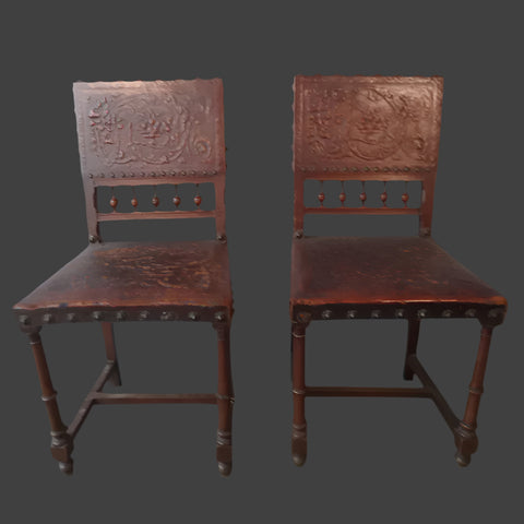 Spanish Revival Pair of Embossed Leather Chairs F2423