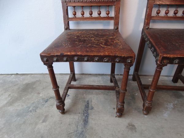 Spanish Revival Pair of Embossed Leather Chairs F2423
