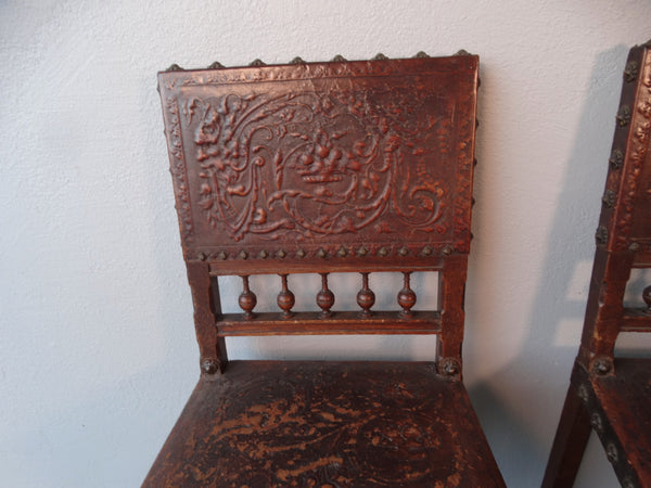 Spanish Revival Pair of Embossed Leather Chairs F2423