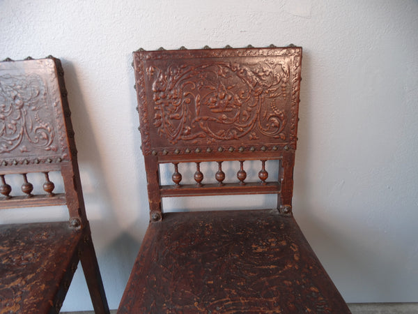 Spanish Revival Pair of Embossed Leather Chairs F2423