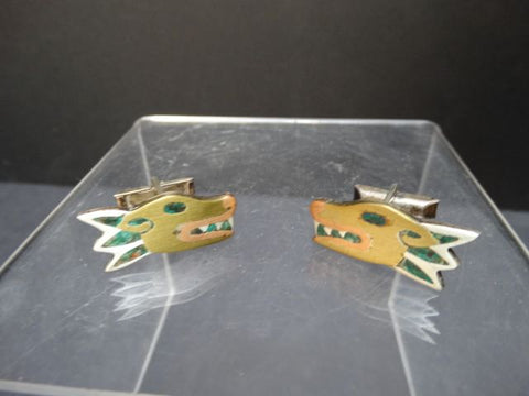 Los Castillo Mixed Metal and Stone Inlay Dog Cufflinks