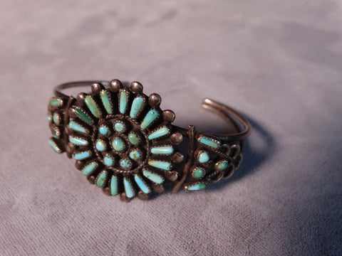 Zuni Turquoise and Silver Cluster Cuff J607