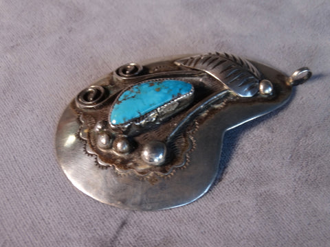 Navajo Turquoise and Silver Pendant J608