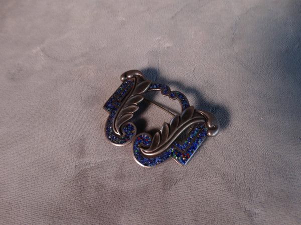 Margot de Taxco Lapis & Silver Confetti Brooch 1940s J609