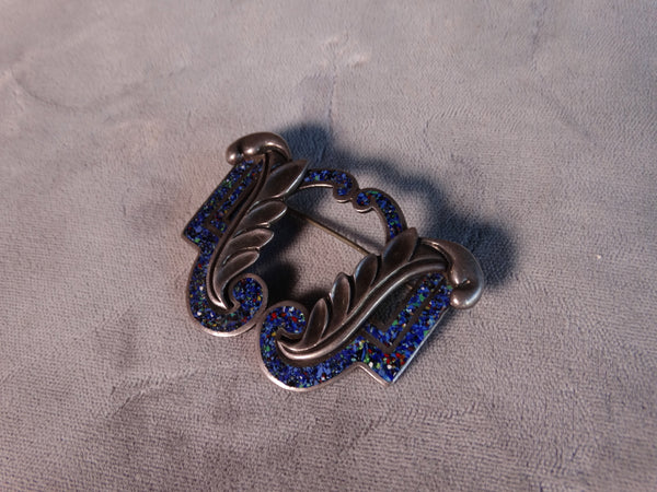 Margot de Taxco Lapis & Silver Confetti Brooch 1940s J609