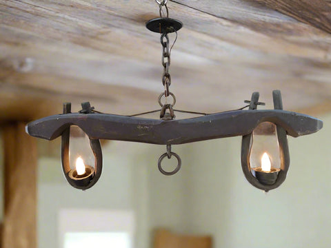Two-Light Wooden Yoke Folk Art Light