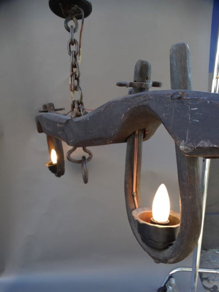 Two-Light Wooden Yoke Folk Art Light