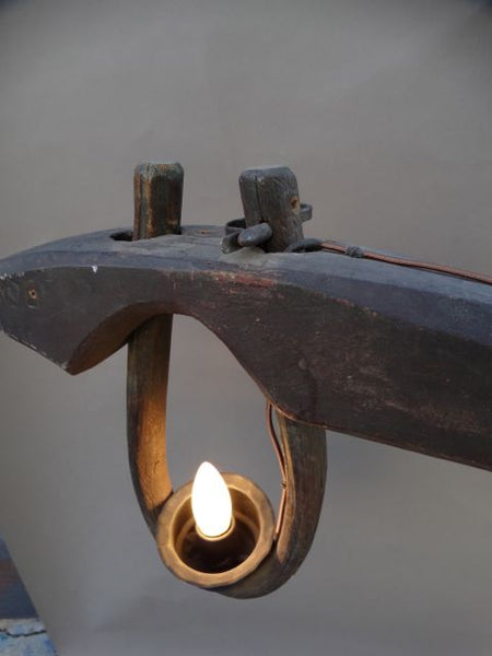 Two-Light Wooden Yoke Folk Art Light