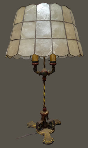Spanish Revival Two-Candle Table Lamp with Shell Shade