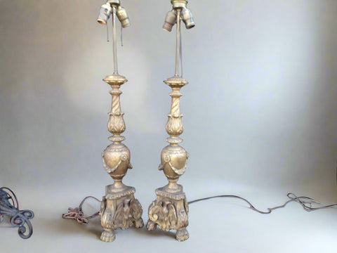 Mediterranean Hand-Carved Gilt Table Lamps (Pair) L624