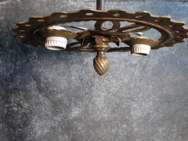 Pair of Flush Mounted Spanish Revival Double-Bulbed Ceiling Fixtures L675