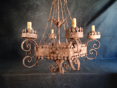 Mexican Hand-cut Tin Chandelier 1920s L715