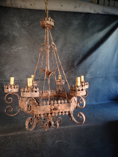 Mexican Hand-cut Tin Chandelier 1920s L715