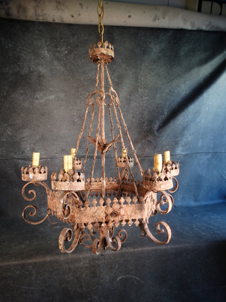 Mexican Hand-cut Tin Chandelier 1920s L715